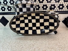 Black And White Checkered Metal Oval Tray McK...