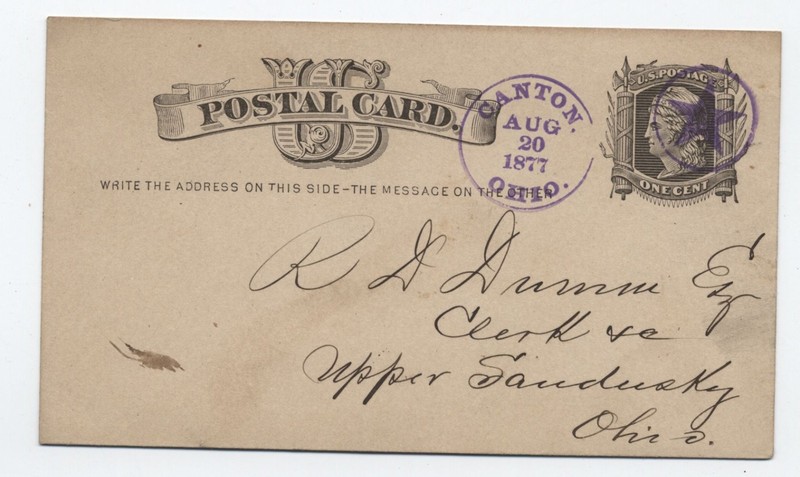 1877 Canton OH postal card star in circle cancel [h.7862]