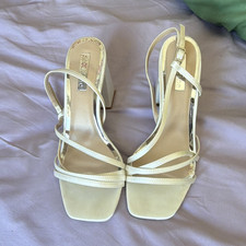 Be Mine Ivory Strappy Block High Heel Sandals Square Toe Ankle Strap UK 7