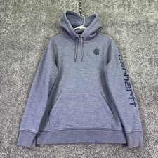 Carhartt Hoodie Womens Medium Blue Fleece Relaxed Fit Pullover Logo Sleeve