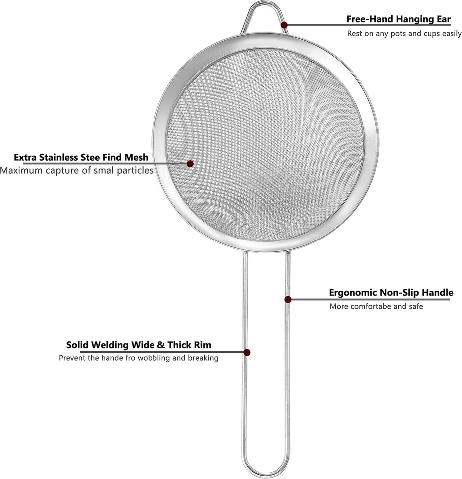 Fine Mesh Strainers for Kitchen,  Stainless Steel Metal Hand Small Mini Sieve St - Image 3 of 4