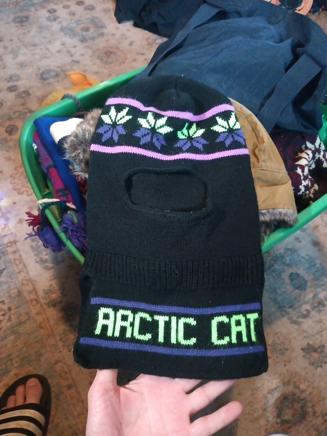 Vintage Arctic Cat Ski Mask Beanie '80s Purple Neon Green