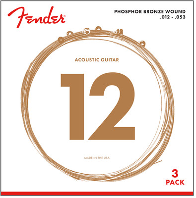 3-PACK Fender 60L Phosphor Bronze Acoustic Guitar Strings - LIGHT 12-53