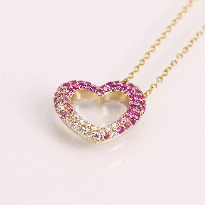 Ponte Vecchio EMOZIONE Sapphire Diamond Heart Pendant Necklace K18 Pink Gold 126