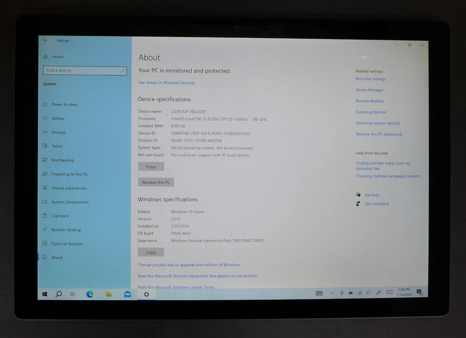 Microsoft Surface Pro 6, 13",Silver, i5, 8GB, 128GB, Win 10 pro-Slow Performance - Image 3 of 4