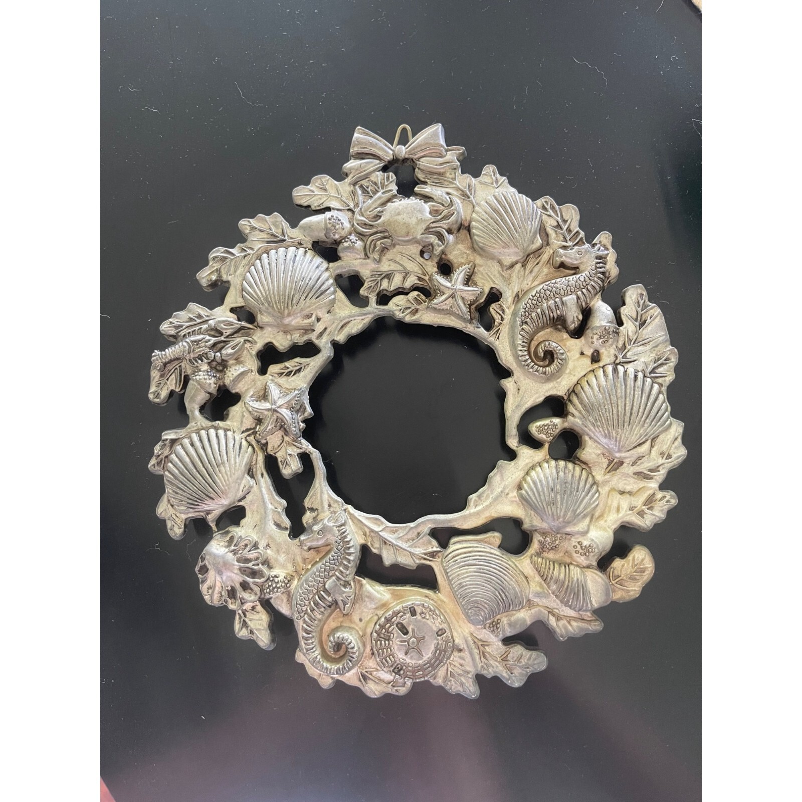 Vintage U.K. Registered Sea Shell Marine Life Metal Trivet Wall Decor