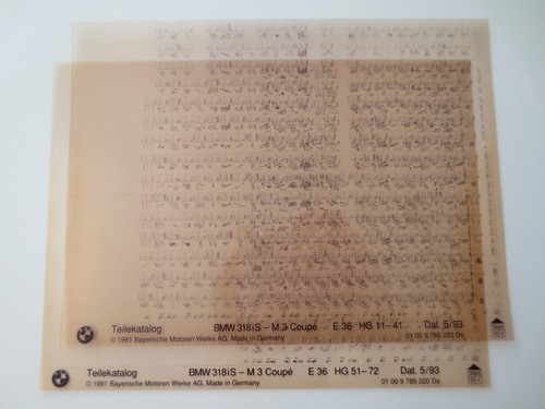 BMW E36 318iS bis M3 Coupe Microfiche Teilekatalog Ersatzteilliste Stand 5/93