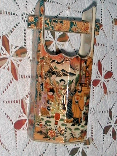 CATHAY Vintage Water Bucket Handled Hand Painted Porcelain Chinese Oriental Vase