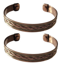 2 Pack Pure Copper Magnetic Bracelet Arthritis Pain Energy Therapy Cuff Braided