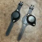 Size 20/22mm Oily Brown Black Leather Cover Watch Strap/Band Military Style #039