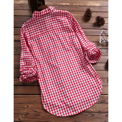 Women Cotton Check Striped Tops Shirt Ladies Summer Button Loose Blouse T-shirt - Picture 6 of 14