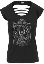 Dragstrip Kustom Widow Maker Ripped Back Cut Biker Tee Black women`s bobber tee