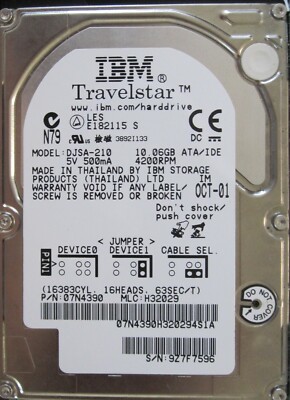 10Gb IBM Travelstar ATA IDE 2.5 HDD  PN 07N4390 7N7162