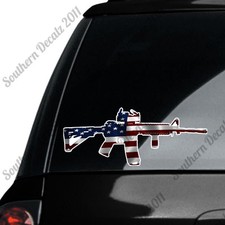 Ar 15 American Flag Gun Firearm With Scope - Vinyl Decal Sticker