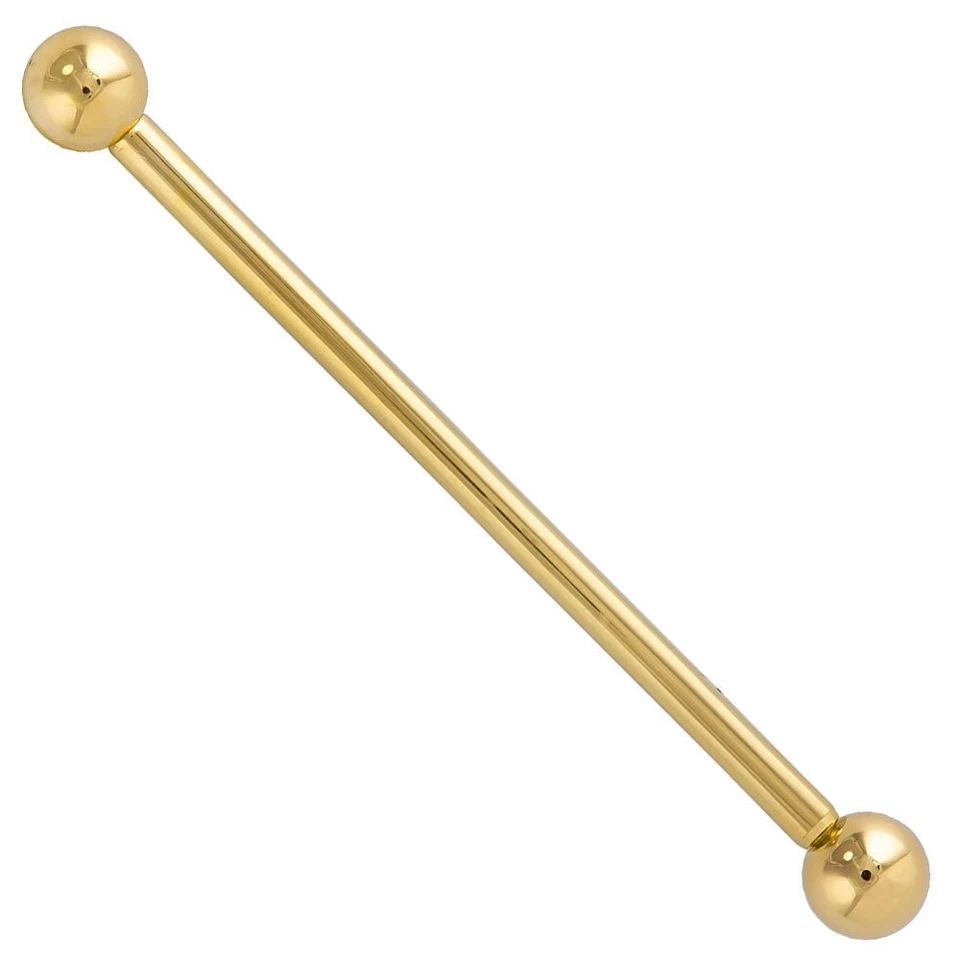 1 pieza Barra Industrial Oro Sólido 14k Andamio Piercing Joyería 14G 1 3/8" 35MM Foto 2 de 4