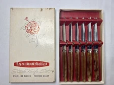 Vintage Regent Sheffield Steak Knife Set 6 Piece Stainless Blades Forever Sharp