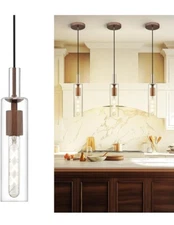 1-Light Brown Pendant Light Industrial Hanging Metal with Clear Glass Shade
