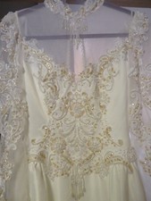 Wedding Dress Ivory Beaded Bodice Long Sleeves with Sequins and Lace Size 10