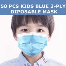 KIDS 50 PC Disposable Face Mask 3-Ply Non-Medical Earloop Mouth Cover - Blue