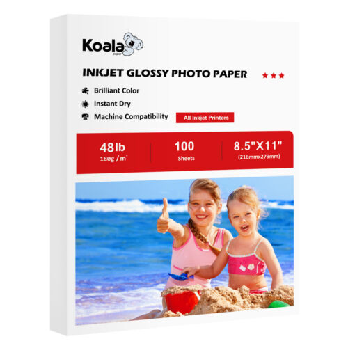 Koala 100 Sheet Premium Glossy Inkjet Printer Photo Paper 8.5x11 48lb Photograph - Afbeelding 1 van 9