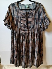 Good Luck Gem Short Sleeved Dress Abstract Print Oversized Lagenlook Boho XS