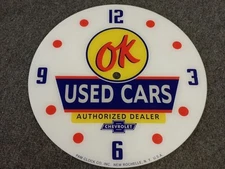 *NEW*14.25" OK USED CARS GENERAL MOTORS GM CHEVY OIL RD GLASS FACE PAM CLOCK