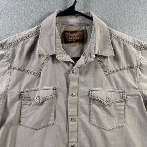 Wrangler Shirt Mens Medium Gray Rayon Blend Pearl Snap Western Rodeo