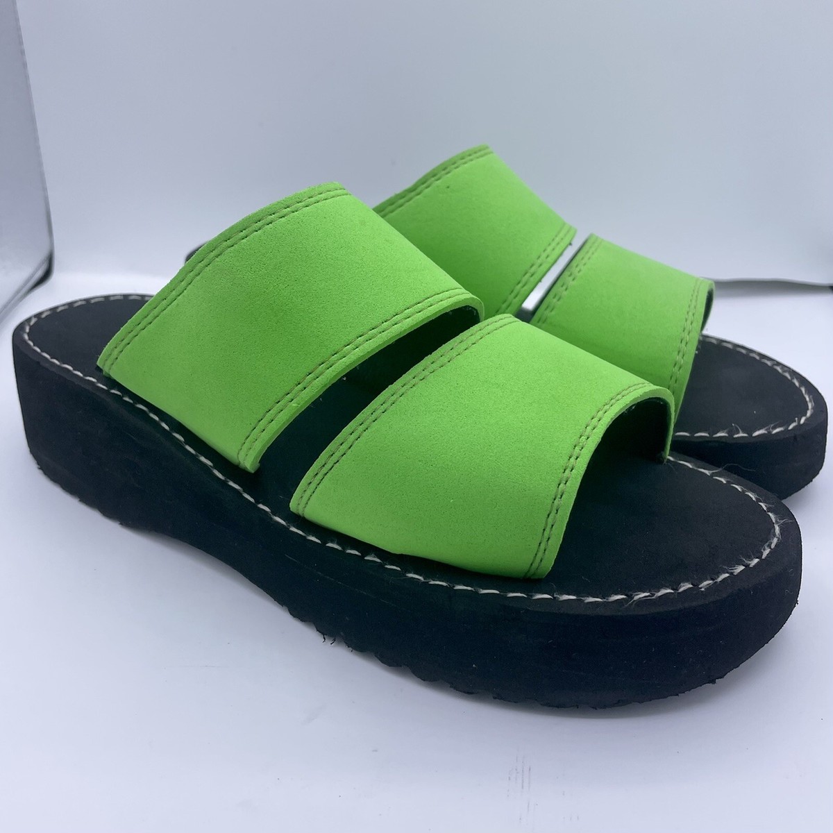 Y2K foam platform sandals double strap neon green/black Size 8 | eBay
