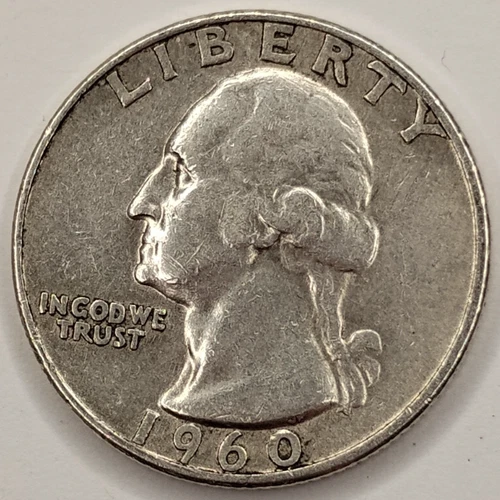 1960 D Washington 90% Silver Quarter Circulated Condition US 25c - 01