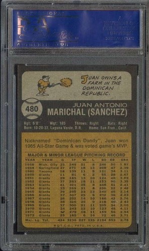 1973 TOPPS #480 JUAN MARICHAL PSA 9 GIANTS HOF *B73502 - Picture 2 of 2