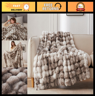 Cozy Faux Fur Throw Blanket, Soft Plush Rabbit Fur, Tie Dye Brown, 50x60'' Sofa &