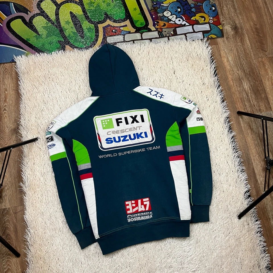 Chaqueta de colección Suzuki Crescent Racing Team Fixi para hombre con cremallera sudadera con capucha Motorex talla L Foto 2 de 4