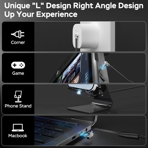 USB C to USB C Cable 60W, 6ft Type C Charging Cord, Flat 90-Degree C-Port,Typ... - Picture 8 of 8