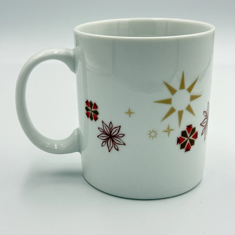 Taza de café Starbucks Navidad vacaciones copos de nieve rojos y dorados de pascua Foto 3 de 4
