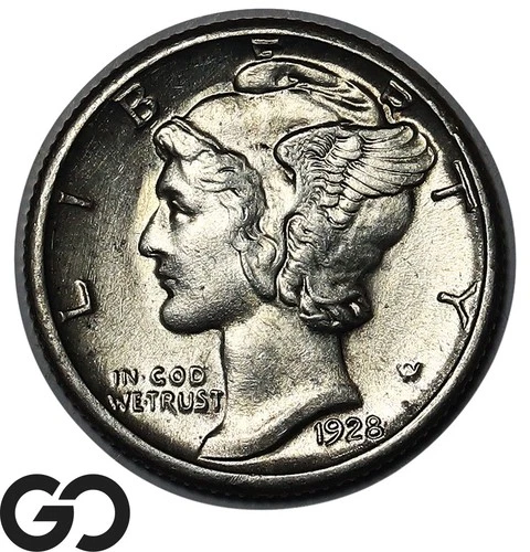 1928-S Mercury Dime Strong Bands, Choice BU++, Better Date