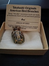 Vintage Takahashi Owl #2 Hand Carved Painted Bird Brooch Pin Signed