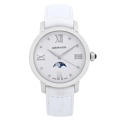 Aerowatch Renaissance Miss Luna 36mm Steel Ladies White Dial Watch 43938-AA03