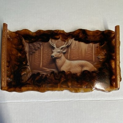 Brown Marbled Plastic Wildlife Deer Serving Tray Rectangle Animals Forest Scene