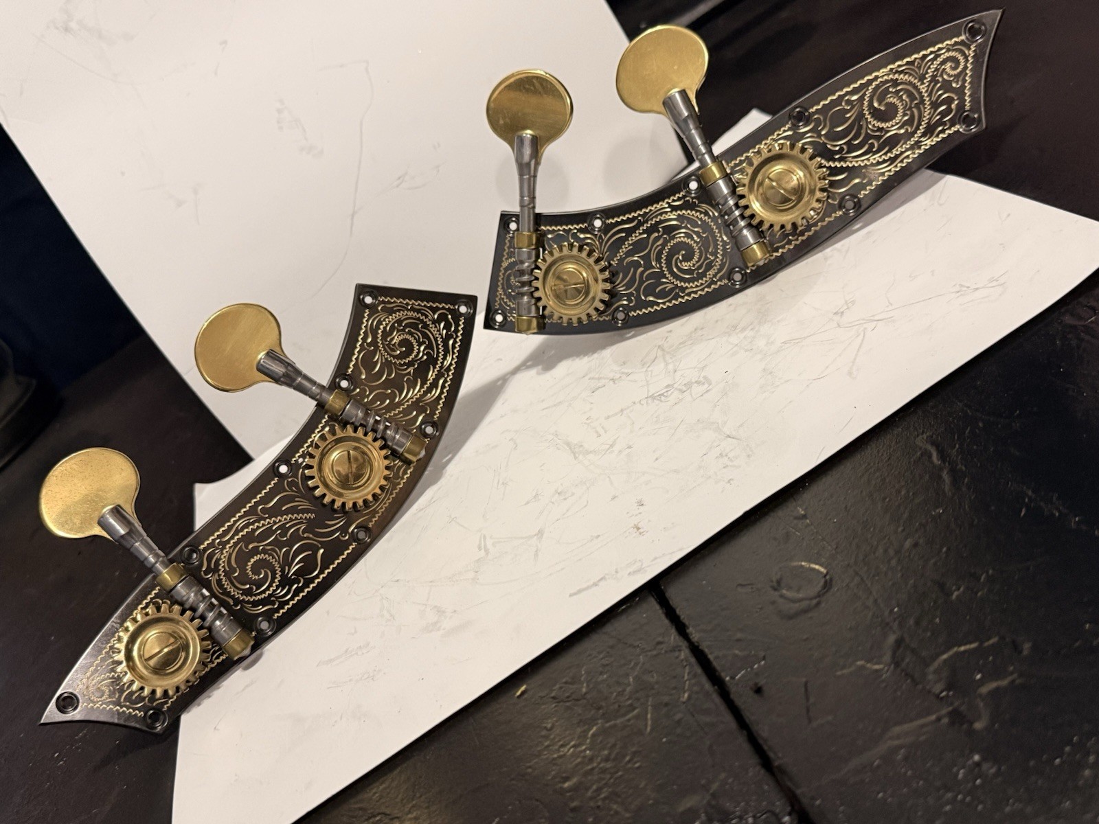 Brass Engraved Upright Bass Tuning Machines Set Made in Germany