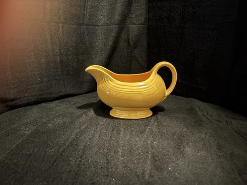 Fiesta Yellow Ceramic Gravy Boat Glossy Pottery Oval Solid Handles