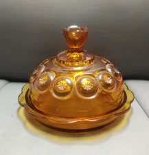 L.E. smith moon and stars amber glass covered candy dish