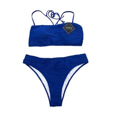 Zaful 2 Piece Bikini Set Size L Royal Blue Adjustable Straps Lined Striped NWT