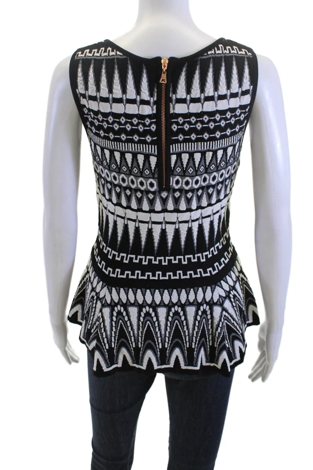 Milly Womens Black Aztec Round Neck Zip Tank Sleeveless Size M - Image 3 of 4