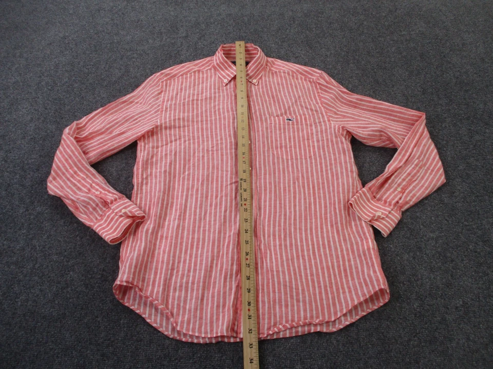 Vineyard Vines Shirt Men M Pink Striped Linen Tucker Classic Fit Business Preppy - Image 3 of 4
