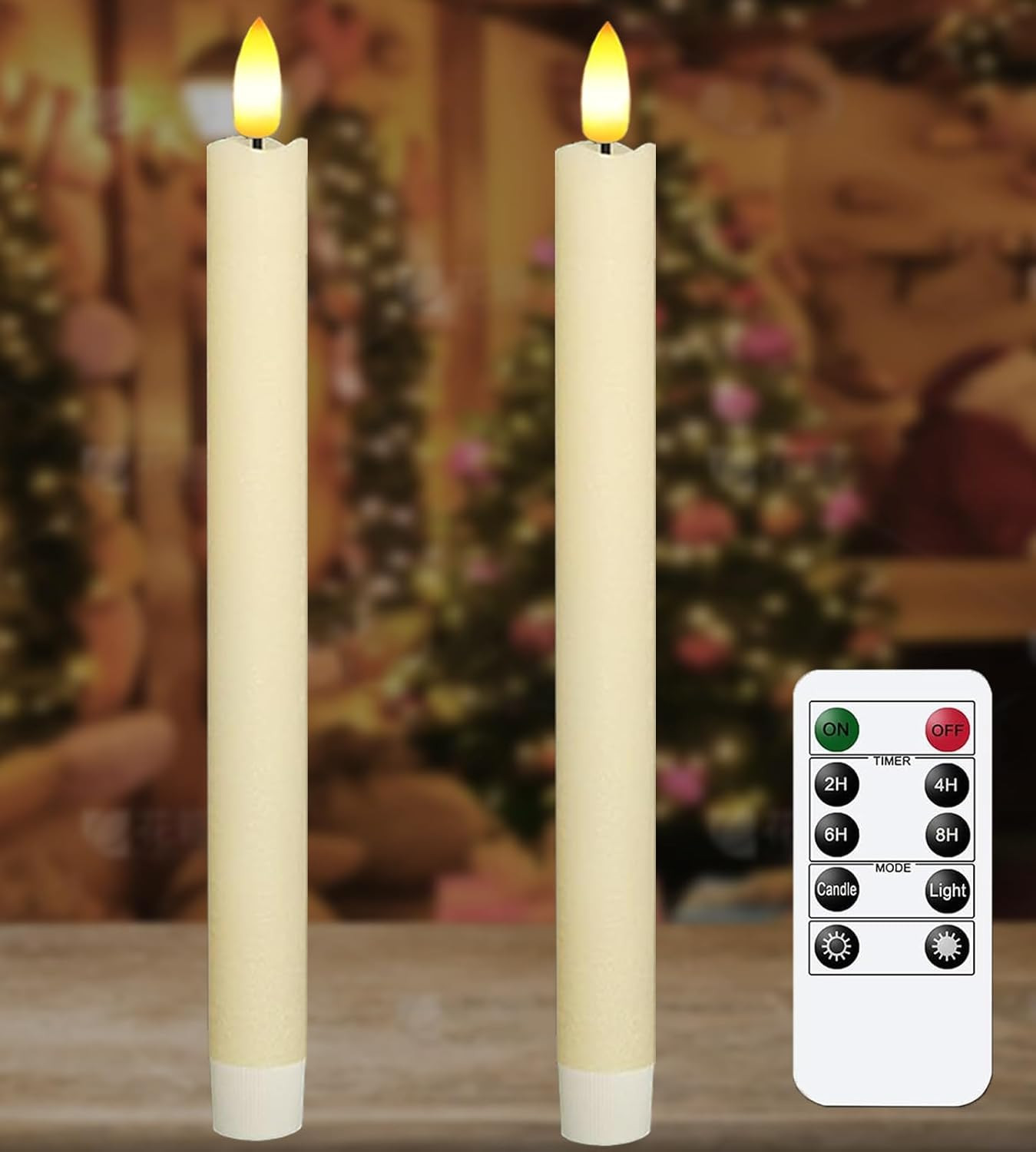 2 PCS Upgraded Real Wax LED Flameless Taper Candles with Rem