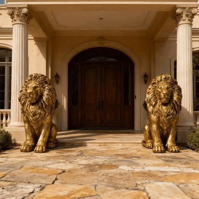 2pcs 24'' Lion Statue,Resin Outdoor Guardian Sculpture,Simulated Animal Decor