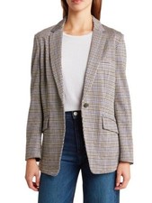 Rag  Bone Margot Glen Plaid Single Breasted Blazer Knit Jacket Preppy Brown 10