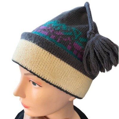 Vintage CAPELLO 100% Wool Tasseled Winter Beanie Made in CANADA  WOMEN'S SMALL