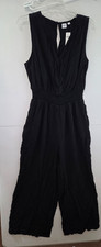 GAP Women's Large Black Smocked Wide-Leg V-Neck Jumpsuit NWT