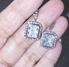 925 Sterling Silver A Cubic Zirconia Dangle Earrings 7.0 grams